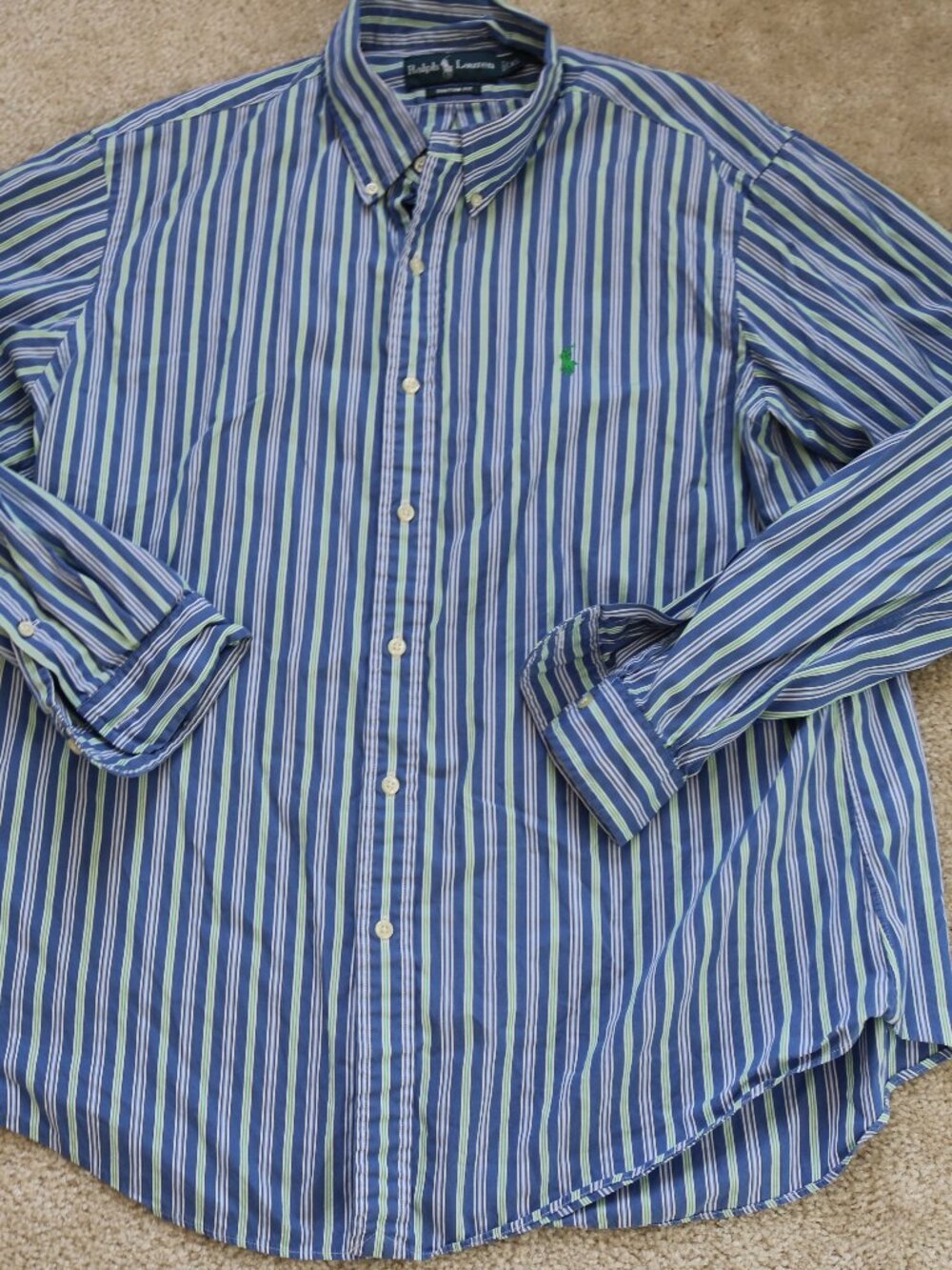 Polo by Ralph Lauren Blue, White & Green Striped Button-Down Shirt